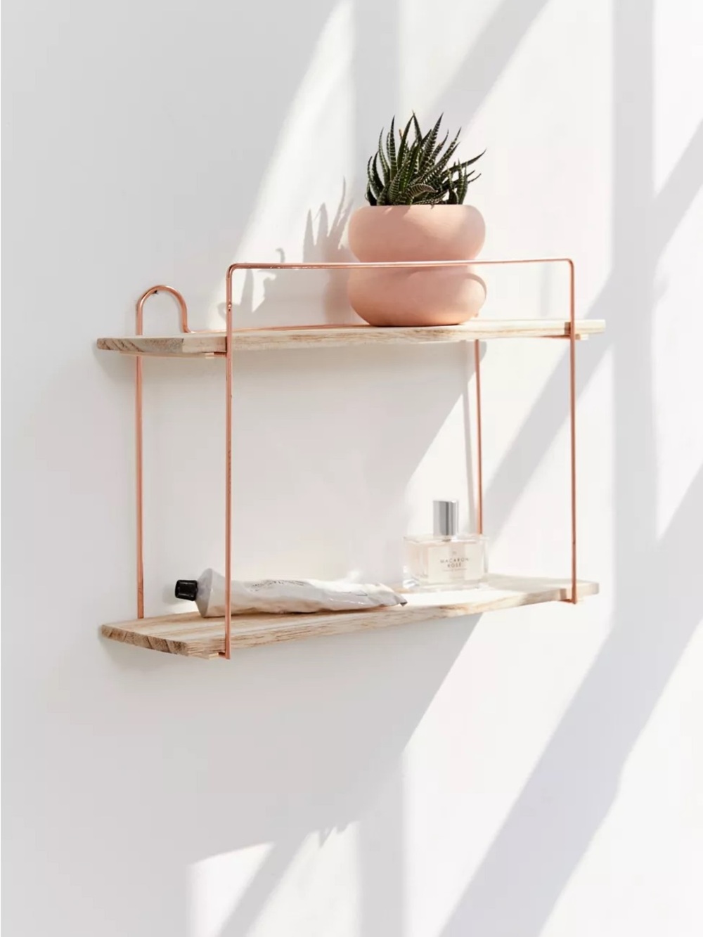 Urban Outfitters Minimalist Two-Tier Multi-use Wall Shelf Rose Gold Copper Frame